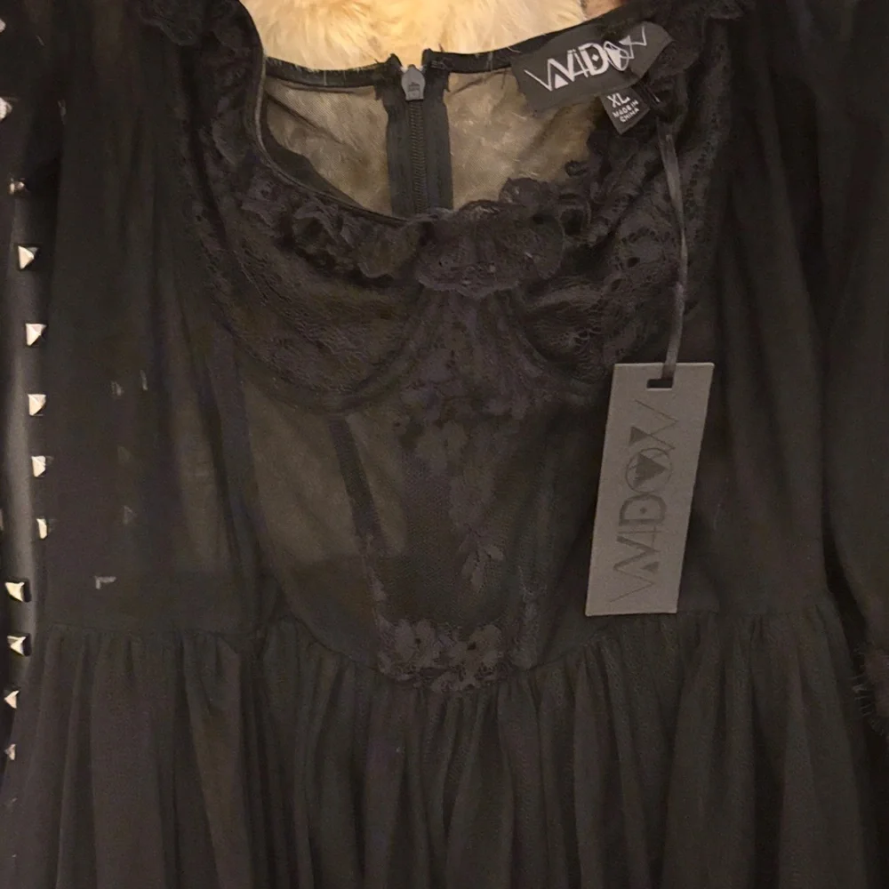 Dolls Kill Black Sheer Gothic Lace Maxi Dress - Picture 2 of 3